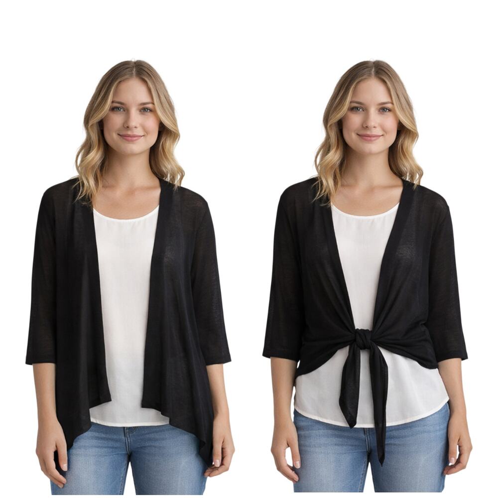 Akemi + Kin Sheer Draped Open Tie Front Cardigan Black One Size Anthropologie